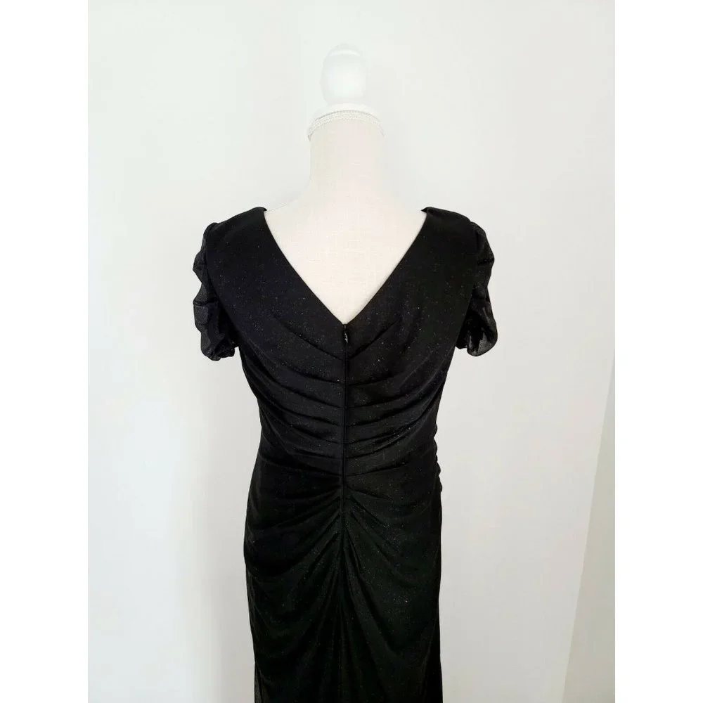 Alex Evenings Black Glitter Sparkle Short Sleeves Long Gown Party Dress 10_10